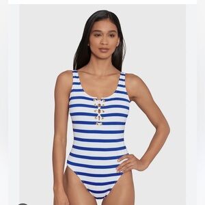 Lauren Ralph Lauren Port Stripe Laced Rank one piece swimsuit